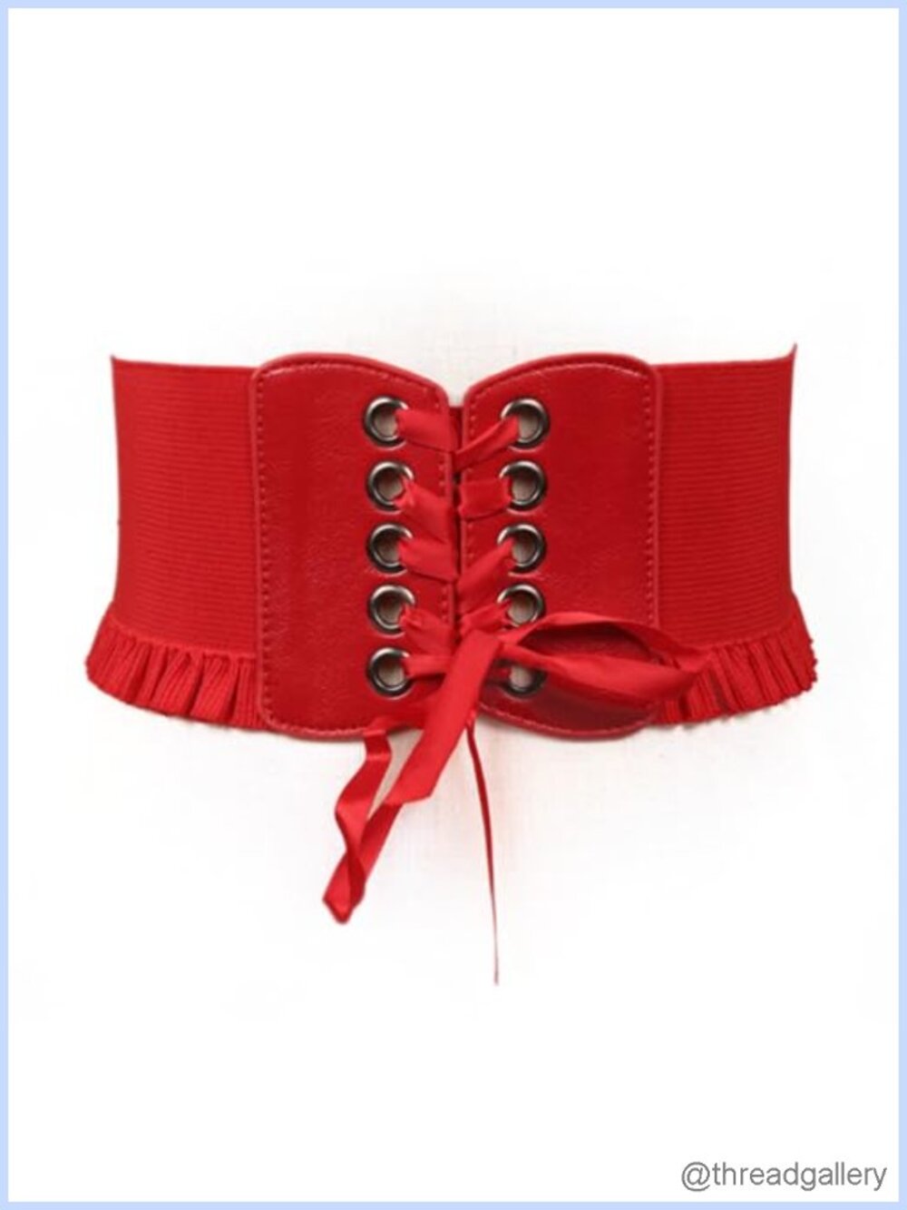 Womens Lace-Up Waspie Corset Belt PU Leather Elastic Waist Wide